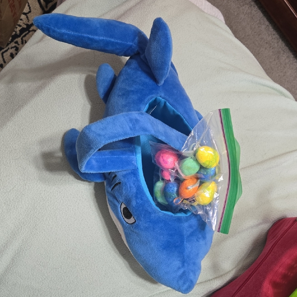Cloth Shark Easter BASKET with 10 Soft Egg Ornaments.